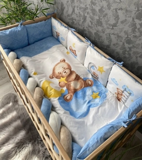 Комплект постельный Ведмедик Друг медвежонок 6 предметов, косичка-стеганый Голубой - Фото 2