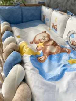 Комплект постельный Ведмедик Друг медвежонок 6 предметов, косичка-стеганый Голубой - Фото 3