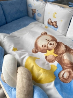 Комплект постельный Ведмедик Друг медвежонок 6 предметов, косичка-стеганый Голубой - Фото 4