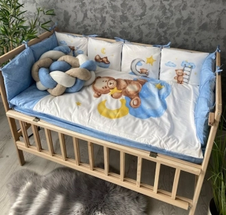 Комплект постельный Ведмедик Друг медвежонок 6 предметов, косичка-стеганый Голубой - Фото 5