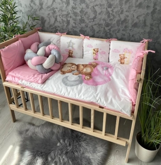 Комплект постельный Ведмедик Друг медвежонок 6 предметов, косичка-стеганый Розовый - Фото 5