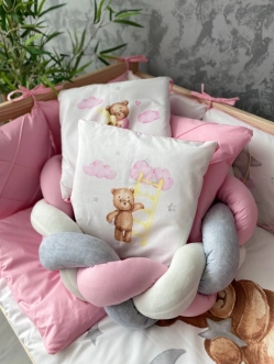 Комплект постельный Ведмедик Друг медвежонок 6 предметов, косичка-стеганый Розовый - Фото 4