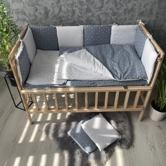 Комплект постельный Ведмедик Звездопад 6 предметов, косичка пике Серый - Фото 1