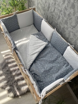 Комплект постельный Ведмедик Звездопад 6 предметов, косичка пике Серый - Фото 2