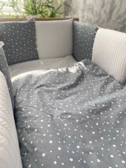 Комплект постельный Ведмедик Звездопад 6 предметов, косичка пике Серый - Фото 3