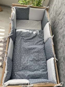 Комплект постельный Ведмедик Звездопад 6 предметов, косичка пике Серый - Фото 4