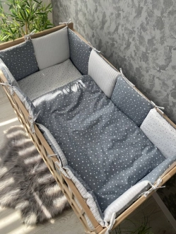 Комплект постельный Ведмедик Звездопад 6 предметов, косичка пике Серый - Фото 5