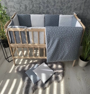 Комплект постельный Ведмедик Звездопад 6 предметов, косичка пике Серый - Фото 6