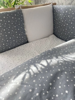 Комплект постельный Ведмедик Звездопад 6 предметов, косичка пике Серый - Фото 8