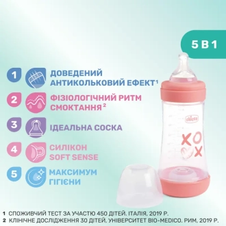 Бутылочка для кормления Chicco PERFECT 5 0м+ 240 мл. Розовый - Фото 5