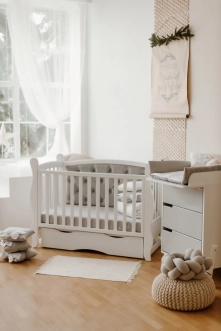 Кроватка детская Angelo Габриэль с маятником 120×60 см Бело-серый - Фото 1