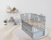 Кроватка детская Доминанта Малыш с ящиком, маятником 120×60 см Серый
