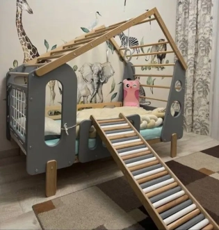 Кровать подростковая домик Tatko Play ЛБ416080 160×80 см Серый - Фото 1