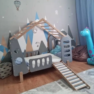 Кровать подростковая домик Tatko Play ЛБ416080 160×80 см Серый - Фото 5