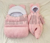 Комплект ШкодаМода с комбинезоном, спальником 56–62р, флис/мех тедди Розовый
