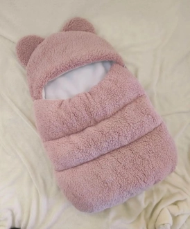 Комплект ШкодаМода с комбинезоном, спальником 56–62р, флис/мех тедди Пудра - Фото 1