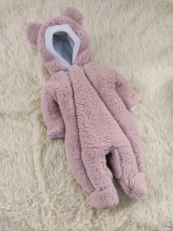 Комплект ШкодаМода с комбинезоном, спальником 56–62р, флис/мех тедди Пудра - Фото 2