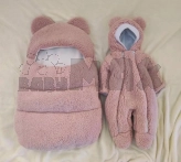 Комплект ШкодаМода с комбинезоном, спальником 56–62р, флис/мех тедди Пудра