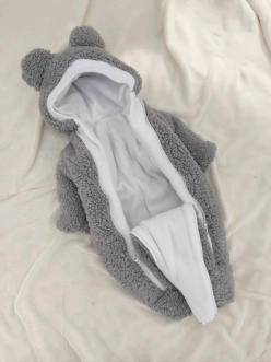 Комплект ШкодаМода с комбинезоном, спальником 56–62р, флис/мех тедди Серый - Фото 2