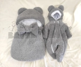 Комплект ШкодаМода с комбинезоном, спальником 56–62р, флис/мех тедди Серый