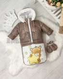 Комбинезон детский зимний ElLiz Медвежонок трансформер 0–2 года, плащевка/овчина Коричневый