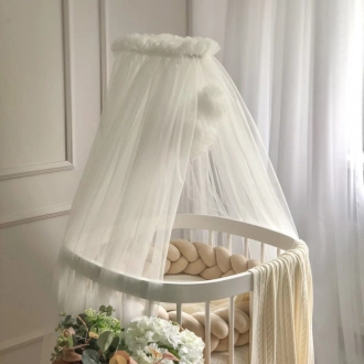 Балдахин на кроватку MSonya (Маленькая Соня) с помпонами Молочный - Фото 2