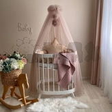 Балдахин на кроватку MSonya (Маленькая Соня) с помпонами Пильно-бежевый