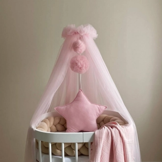 Балдахин на кроватку MSonya (Маленькая Соня) с помпонами Светло-розовый - Фото 1