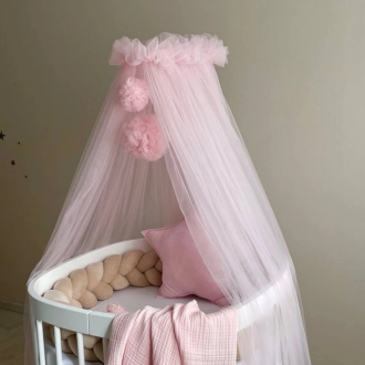 Балдахин на кроватку MSonya (Маленькая Соня) с помпонами Светло-розовый - Фото 2