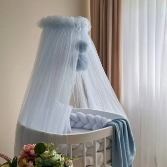 Балдахин на кроватку MSonya (Маленькая Соня) с помпонами Светло-голубой - Фото 2
