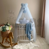 Балдахин на кроватку MSonya (Маленькая Соня) с помпонами Светло-голубой