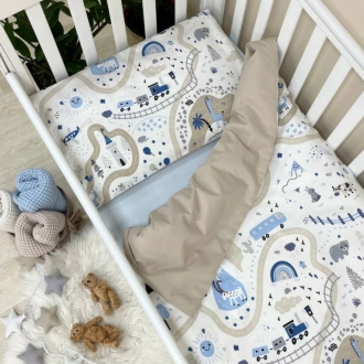 Комплект сменного белья MSonya (Маленькая Соня) Baby Mix Железная дорога 110×90 см Серый - Фото 1