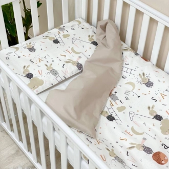 Комплект сменного белья MSonya (Маленькая Соня) Baby Mix Зайцы на лесенке 110×90 см Серый - Фото 1
