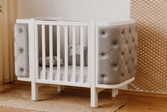 Кроватка детская Angelo LUNA с маятником 120×60 см Бело-серый - Фото 1