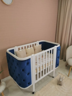 Кроватка детская Angelo LUNA с маятником 120×60 см Бело-синий - Фото 1