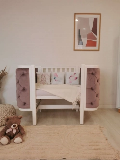 Кроватка детская Angelo LUNA с маятником 120×60 см Бело-пудровый - Фото 1