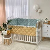 Бортики в кроватку MSonya (Маленькая Соня) Стеганый Мята/горчица