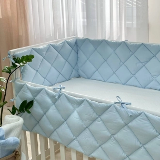 Бортики в кроватку MSonya (Маленькая Соня) Стеганый Голубой/белый - Фото 1