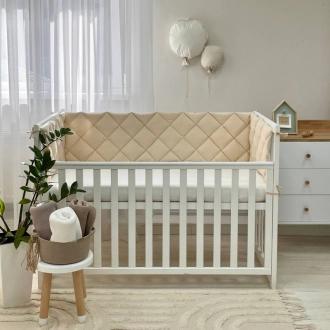 Бортики в кроватку MSonya (Маленькая Соня) Стеганый Бежевый/белый - Фото 2
