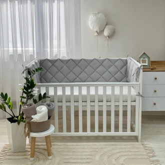 Бортики в кроватку MSonya (Маленькая Соня) Стеганый Серый/белый - Фото 2
