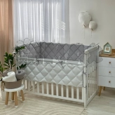 Бортики в кроватку MSonya (Маленькая Соня) Стеганый Серый/белый
