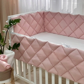 Бортики в кроватку MSonya (Маленькая Соня) Стеганый Пудра/белый - Фото 1
