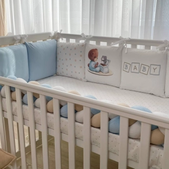 Бортики в кроватку MSonya (Маленькая Соня) Арт Дизайн Baby Teddy с простыней Голубой - Фото 2