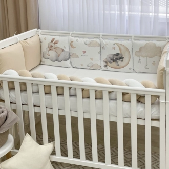 Бортики в кроватку MSonya (Маленькая Соня) Арт Дизайн Енотик с простыней Бежевый - Фото 1