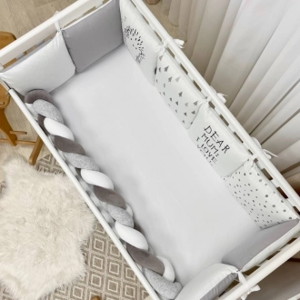 Бортики в кроватку MSonya (Маленькая Соня) Арт Дизайн Ежик с простыней Серый - Фото 2