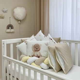 Бортики в кроватку MSonya (Маленькая Соня) Арт Дизайн Медвежонок с простыней Бежевый - Фото 1