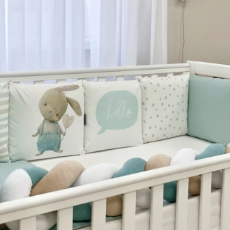 Бортики в кроватку MSonya (Маленькая Соня) Арт Дизайн Ку-ку с простыней Бирюзовый - Фото 2