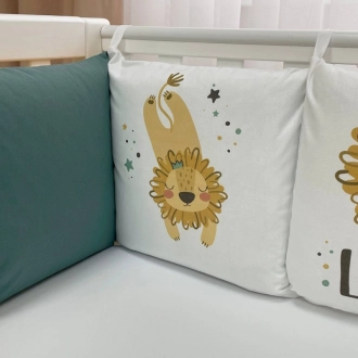 Бортики в кроватку MSonya (Маленькая Соня) Арт Дизайн Лев с простыней Зеленый - Фото 4