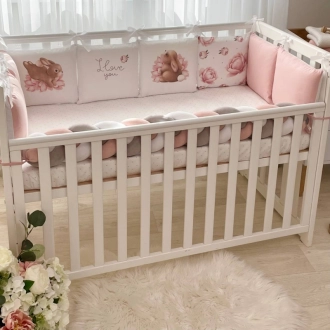 Бортики в кроватку MSonya (Маленькая Соня) Арт Дизайн Пионы с простыней Розовый - Фото 1