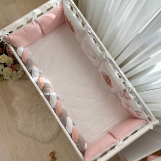 Бортики в кроватку MSonya (Маленькая Соня) Арт Дизайн Пионы с простыней Розовый - Фото 2